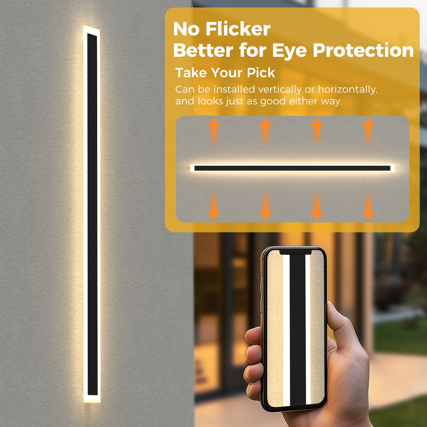 YANSUN 78.7 in. 1-Light Black Modern Integrated LED Outdoor Wall Light, Waterproof Porch Lantern Sconce for Garden or Patio