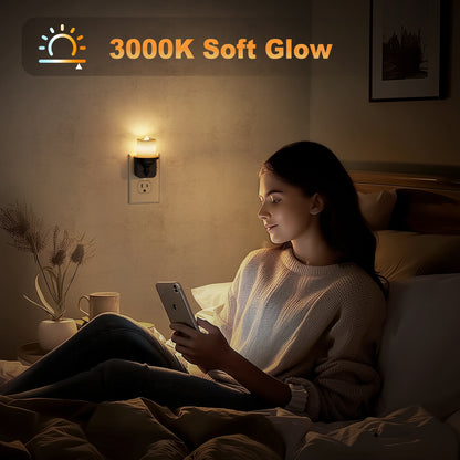 YANSUN 2-Pack 1W Dusk to Dawn Plug-in Night Lights 2700K Warm White Candle Style LED Night Lights with Dimmer for Bedroom Hallway Bathroom
