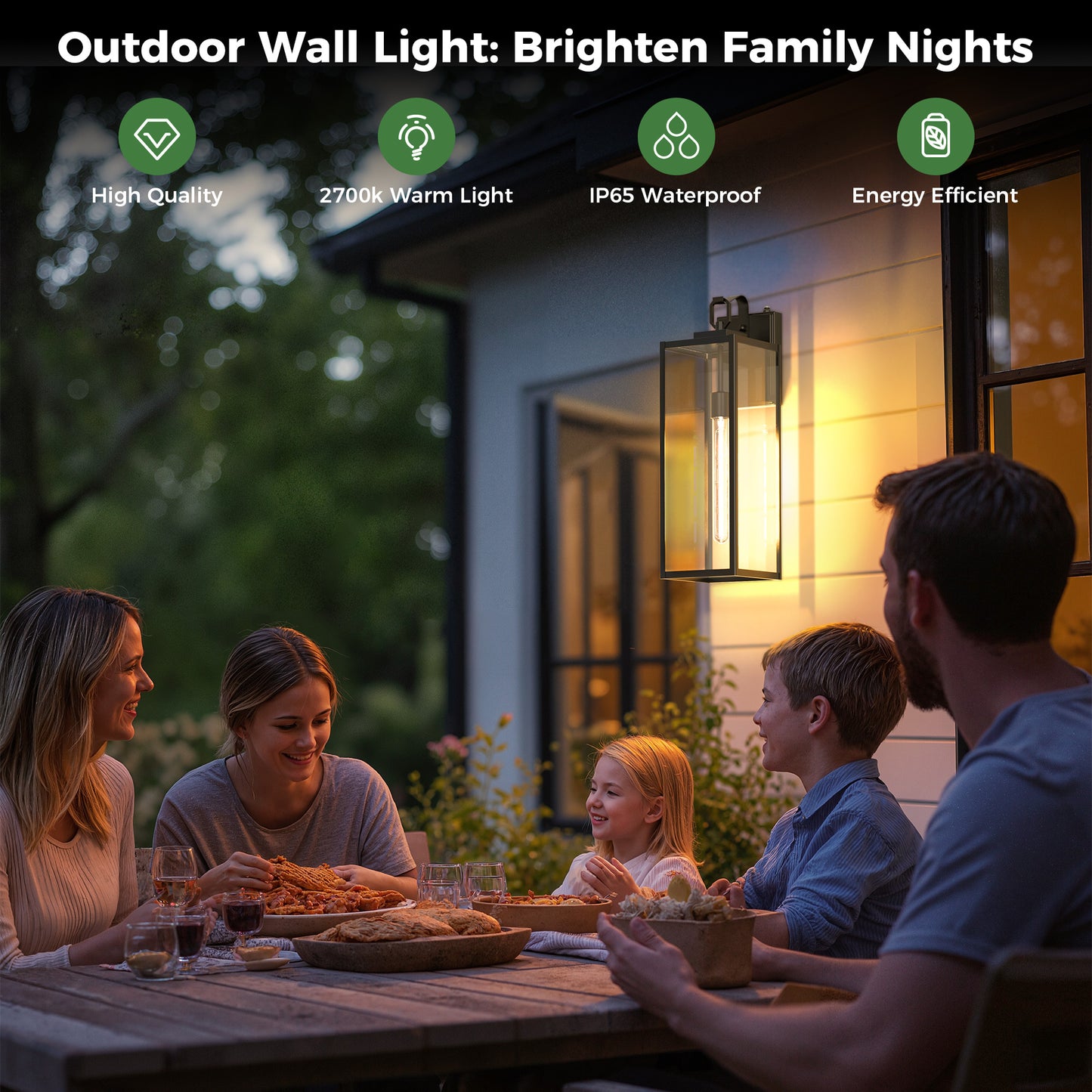 YANSUN Set of 2 Outdoor Wall Lanterns with Clear Glass Shade, Dusk-to-Dawn Sensor and 4 T30-225 Bbs, E26 Socket, 20 In. Height