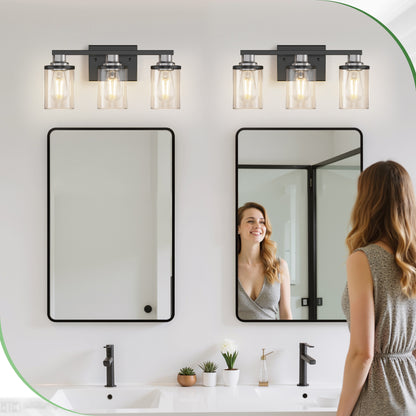 YANSUN 3-Light Vanity Mirror Light, 17-Inch Length, Matte Black & Brushed Nickel Finish, ETL Certified, E26 Sockets