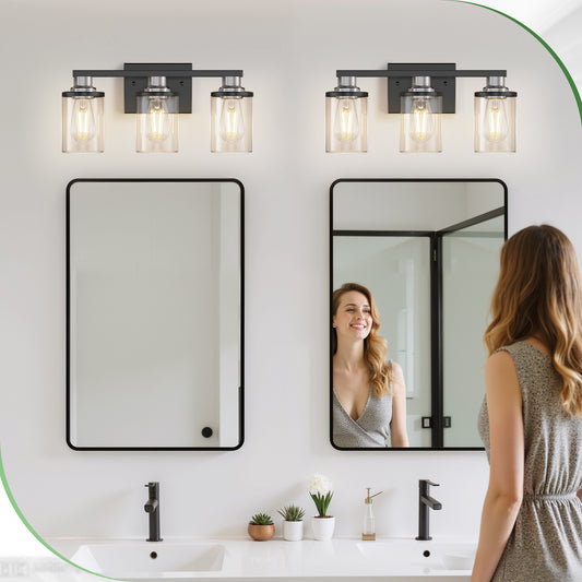 YANSUN 3-Light Vanity Mirror Light, 17-Inch Length, Matte Black & Brushed Nickel Finish, ETL Certified, E26 Sockets