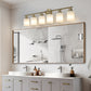 YANSUN Golden Modern Minimalist Bathroom Vanity Light, 6-Light Wall Sconce, Iron & Glass, E26 Base, Hard-Wired (Bulbs Not Included)