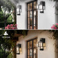 YANSUN 1-Light Black Outdoor Wall Lantern Sconce with Water Glass Shade, Hardwired Fixture with Photocell Sensor for Porche