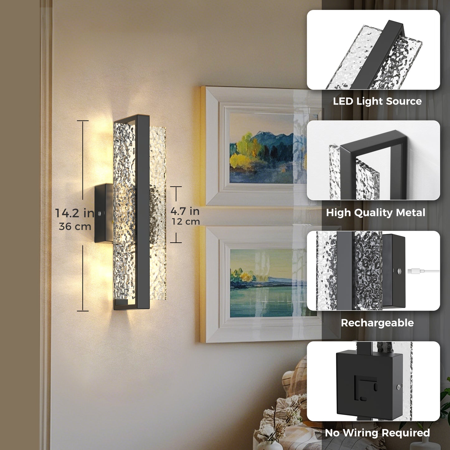 YANSUN 5 in. 2-Pack Black Square Integrated LED Vanity Light with Remote, Dimmable Modern Wall Sconce for Bedroom or Hallway