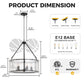 YANSUN 5-Light Black Drum Chandelier Pendant Light with Glass Shade and E12 Base for Dining Room, No Bulbs Included