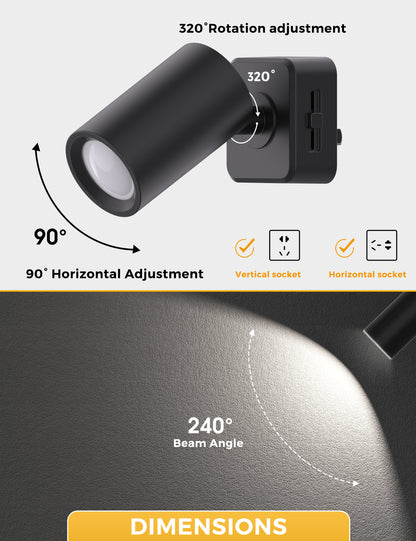 YANSUN 2-Pack 1W Dusk to Dawn Plug-in Night Lights Adjustable Cylinder Head 5000K Cool White Dimmable LED Night Lights for Bedroom Hallway Bathroom