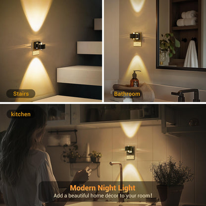 YANSUN 2W Integrated LED Plug-In Night Light, Black Short Square Cylinder Lens, Warm 3000K, Up & Down Beam, 2-Pack