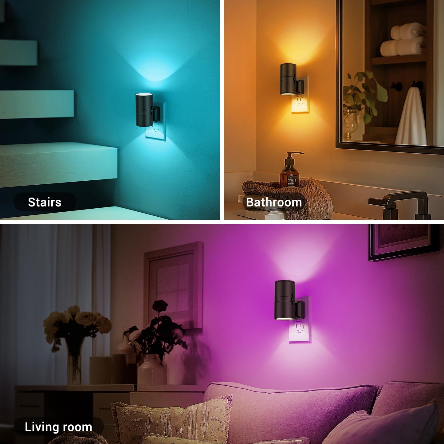 YANSUN 1-Watt Integrated LED Color Changing Plug-In  Light Sensor Night Light, RGB, Dimmable 2-Pack for Bedroom or Hallway