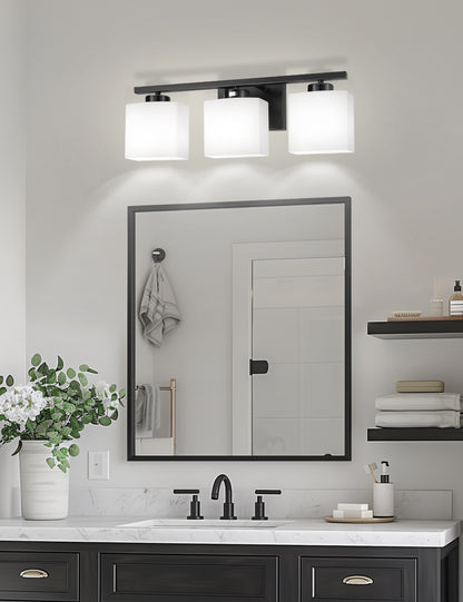 YANSUN 22 in. 3 Light Matte Black Vanity Light for Bathroom Bedroom Living Room with White Shades