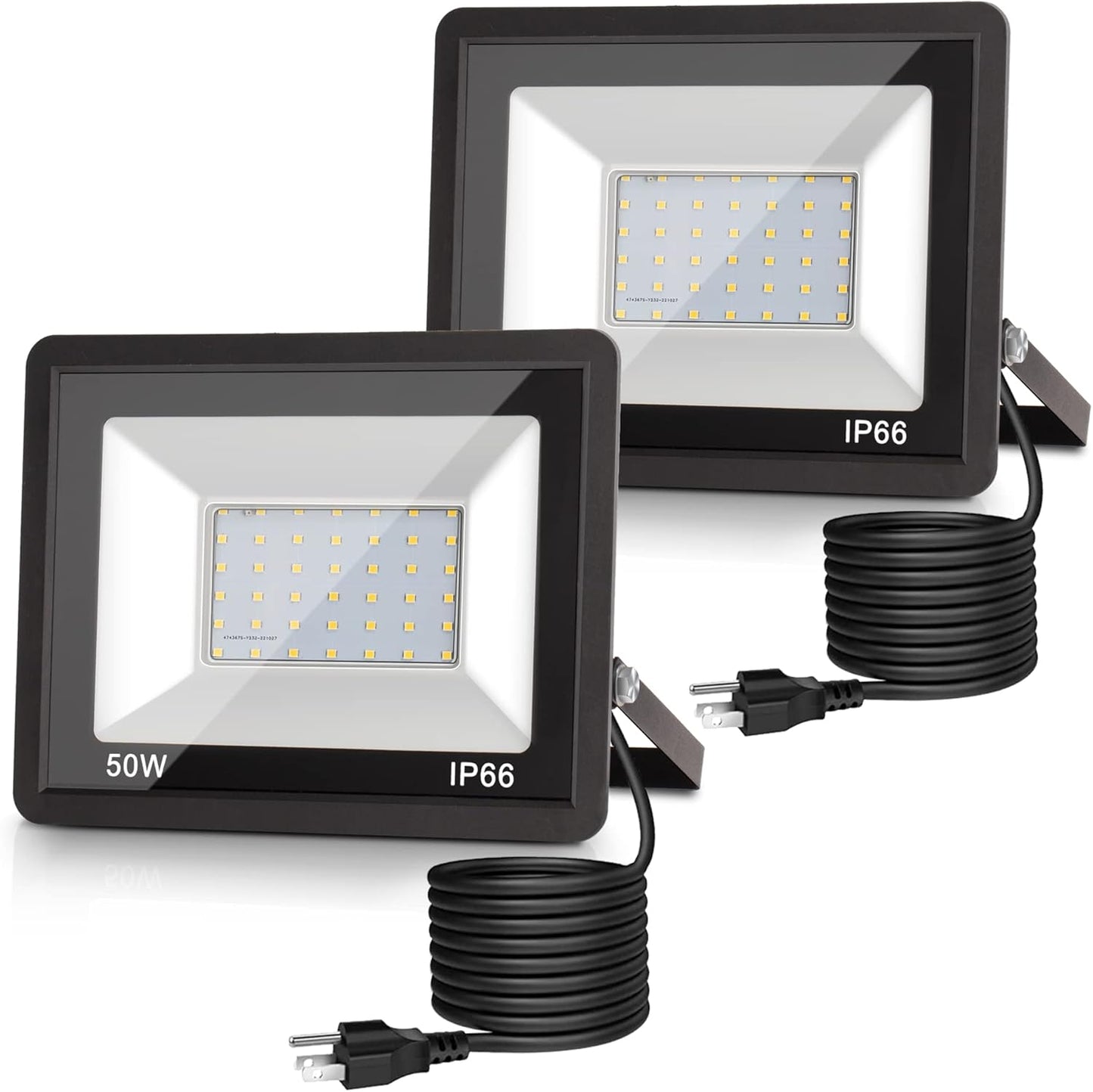 YANSUN 2-Pack Graphene LED Flood Light, Plug-in Motion Sensor, 50W 2300LM, 6000K White Light, IP65 Outdoor Security Floodlight