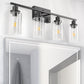 YANSUN 32 in. 4-Light Industrial Matte Black Vanity Light Fixture for Indoor Bathroom Powder Room with Clear Glass Shade
