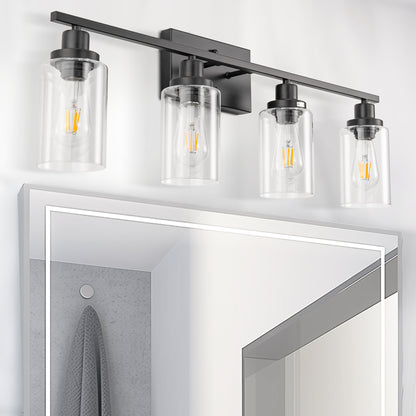 YANSUN 32 in. 4-Light Industrial Matte Black Vanity Light Fixture for Indoor Bathroom Powder Room with Clear Glass Shade