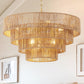 YANSUN  6-Light Boho Chandelier with Woven Rattan Shades, Copper Finish Multi-Tier Decorative Hanging Fixture