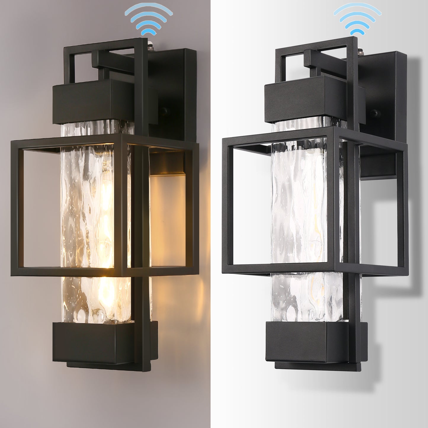 YANSUN 1-Light Black Outdoor Wall Lantern Sconce with Water Glass Shade, Hardwired Fixture with Photocell Sensor for Porche