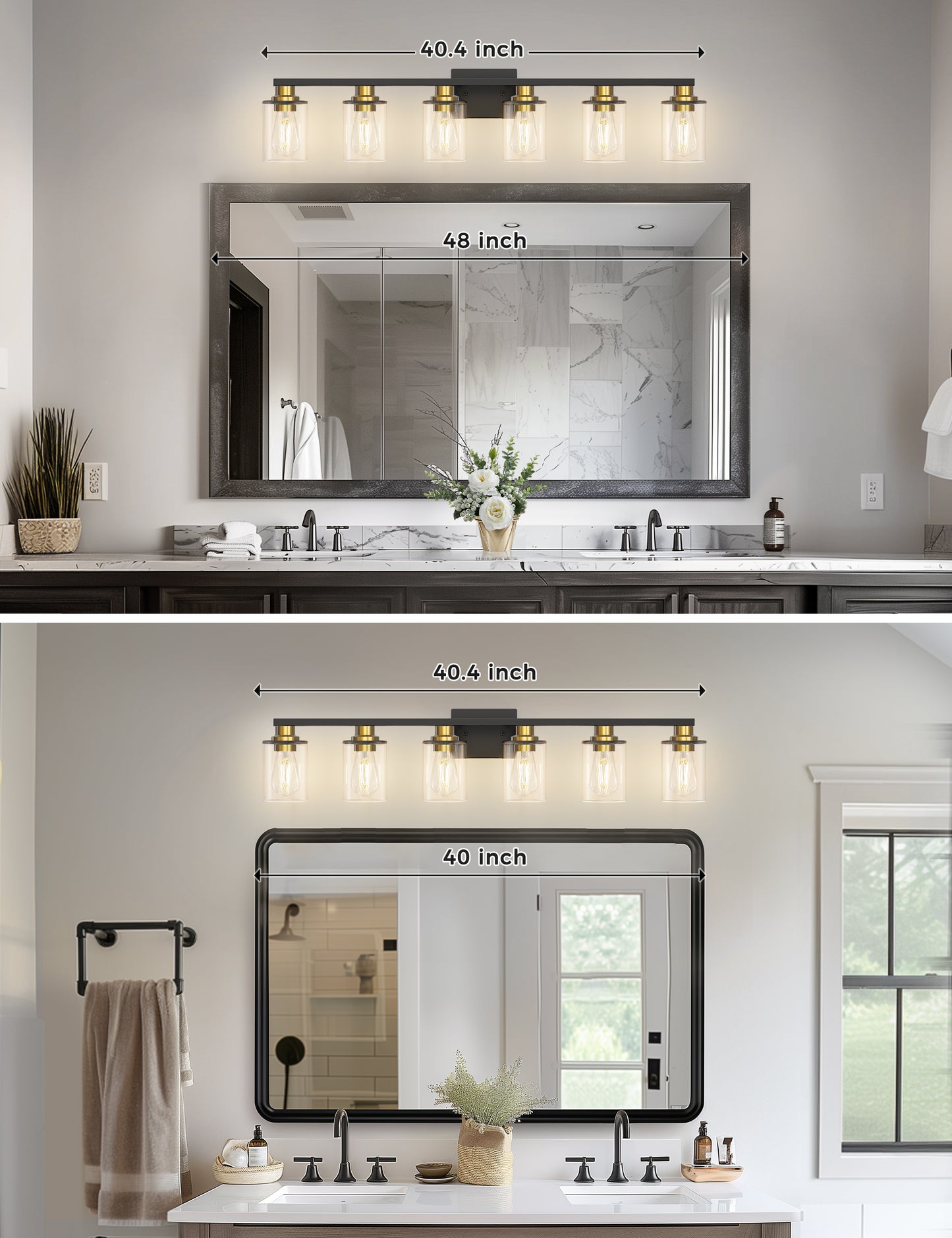YANSUN 40 in. 6-Light Black and Gold Metal Vanity Light with Dimmable No Bulbs Included