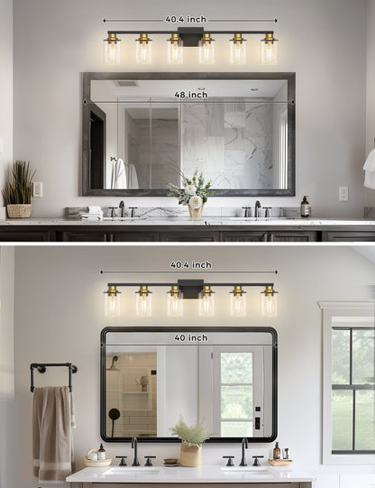 YANSUN 40 in. 6-Light Black and Gold Metal Vanity Light with Dimmable No Bulbs Included