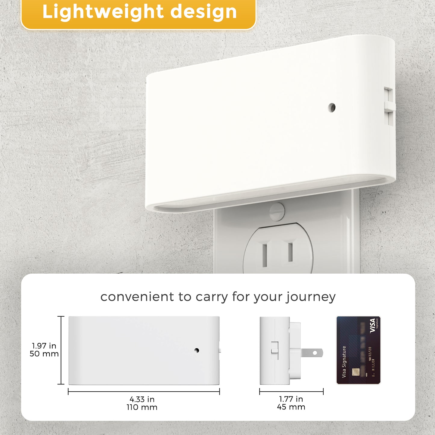 YANSUN 2-Pack 1W Plug-in Wall Night Lights, White Horizontal, Warm White 3000K, Up & Down Lighting, Dimmable