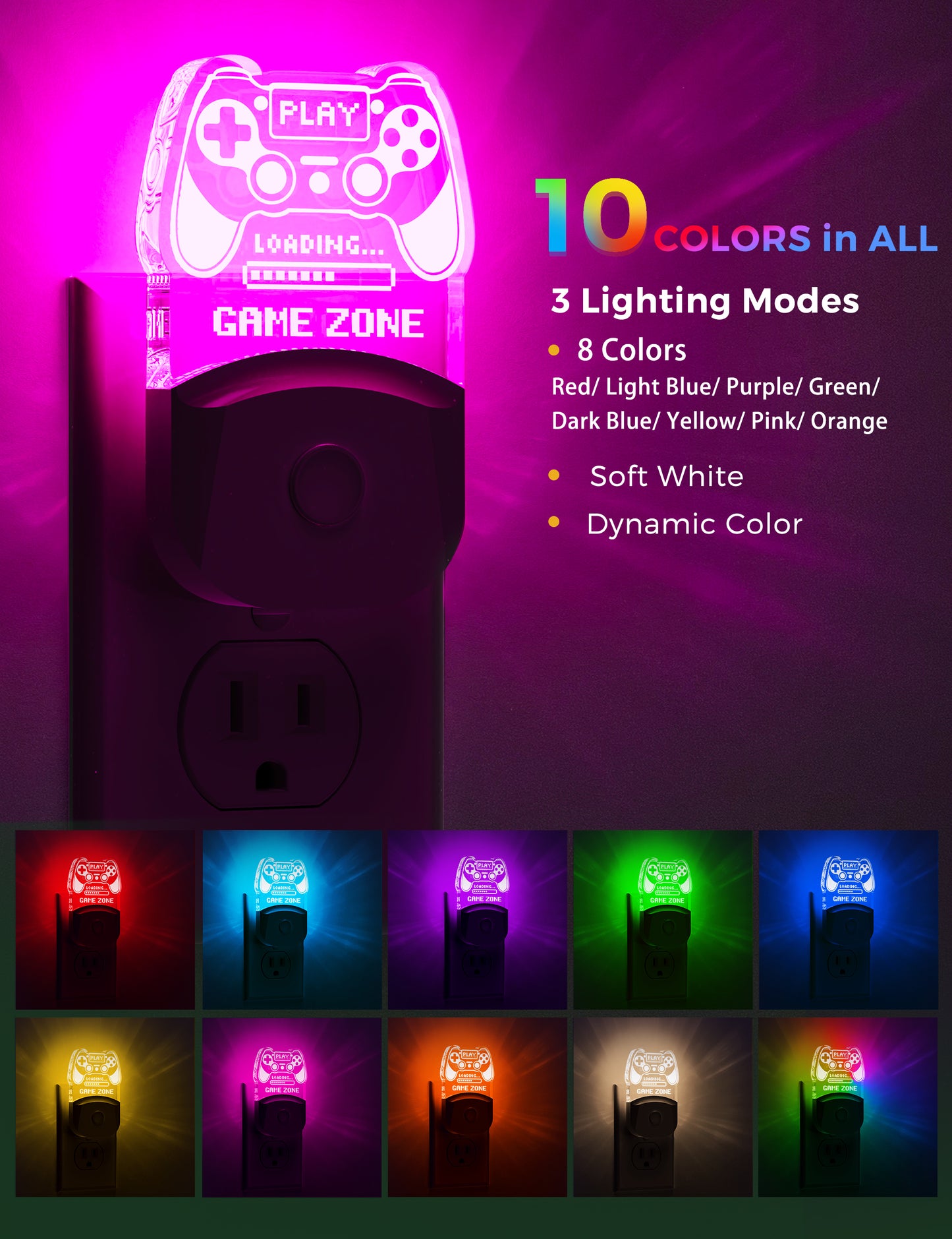 YANSUN 1-Pack 0.5W Plug-in Night Light with Light Sensor, RGB & 3000K Warm Light, Color Changing, Memory Function, White Acrylic, US Plug