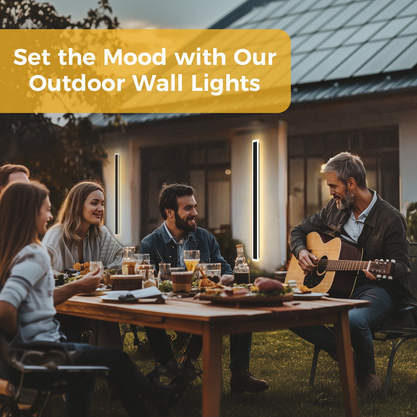 YANSUN 78.7 in. 1-Light Black Modern Integrated LED Outdoor Wall Light, Waterproof Porch Lantern Sconce for Garden or Patio