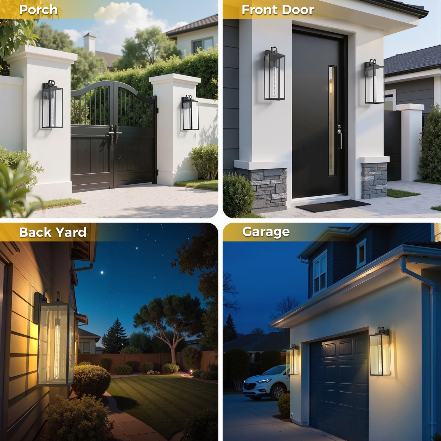 YANSUN 22 in.2-Pack Black Dusk to Dawn Lantern Outdoor Sconce Wall Light Waterproof for Porch Patio and LED T30 Bulbs Included