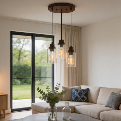 YANSUN 3-Light Oil Rubbed Bronze Kitchen Island Pendant Light with Clear Glass Shade Traditional E26 Ceiling Light Fixture