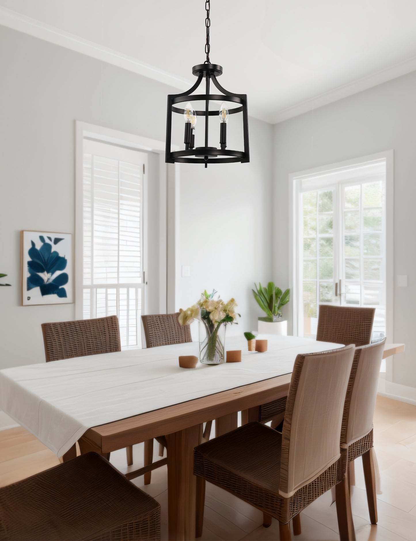 YANSUN 4-Light Black No Decorative Accents Drum Chandelier for Foyer Kitchen Island with No Bulbs Included