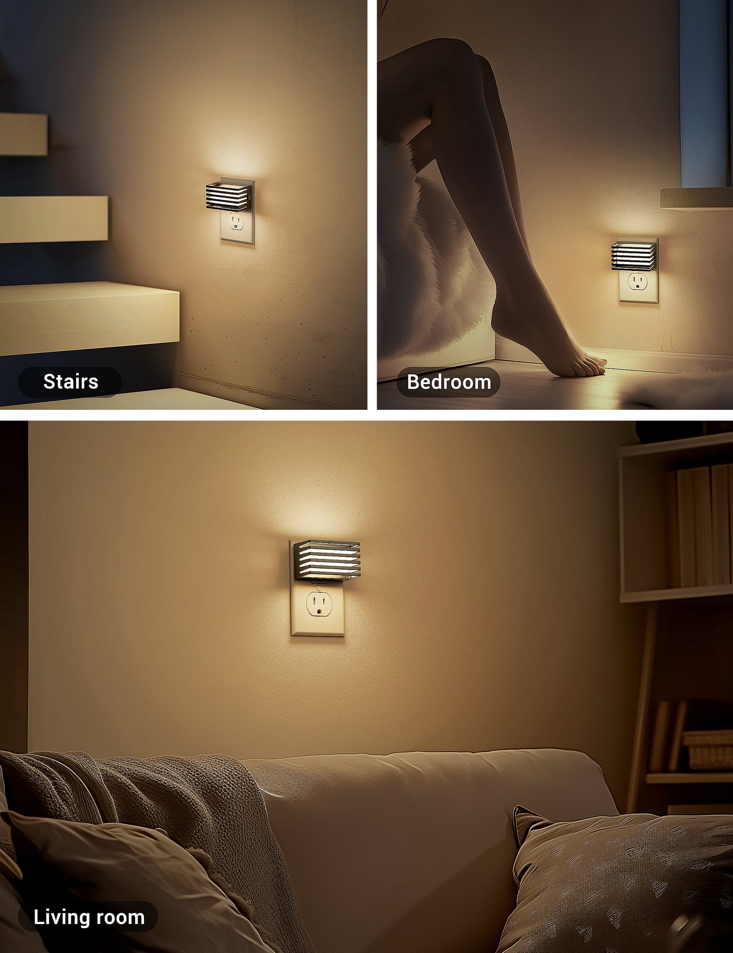 YANSUN 2-Pack 1W Dusk to Dawn Plug-in Night Lights 2700K Warm White LED Up and Down Lighting Night Lights with 3-Level Dimming for Bedroom Hallway