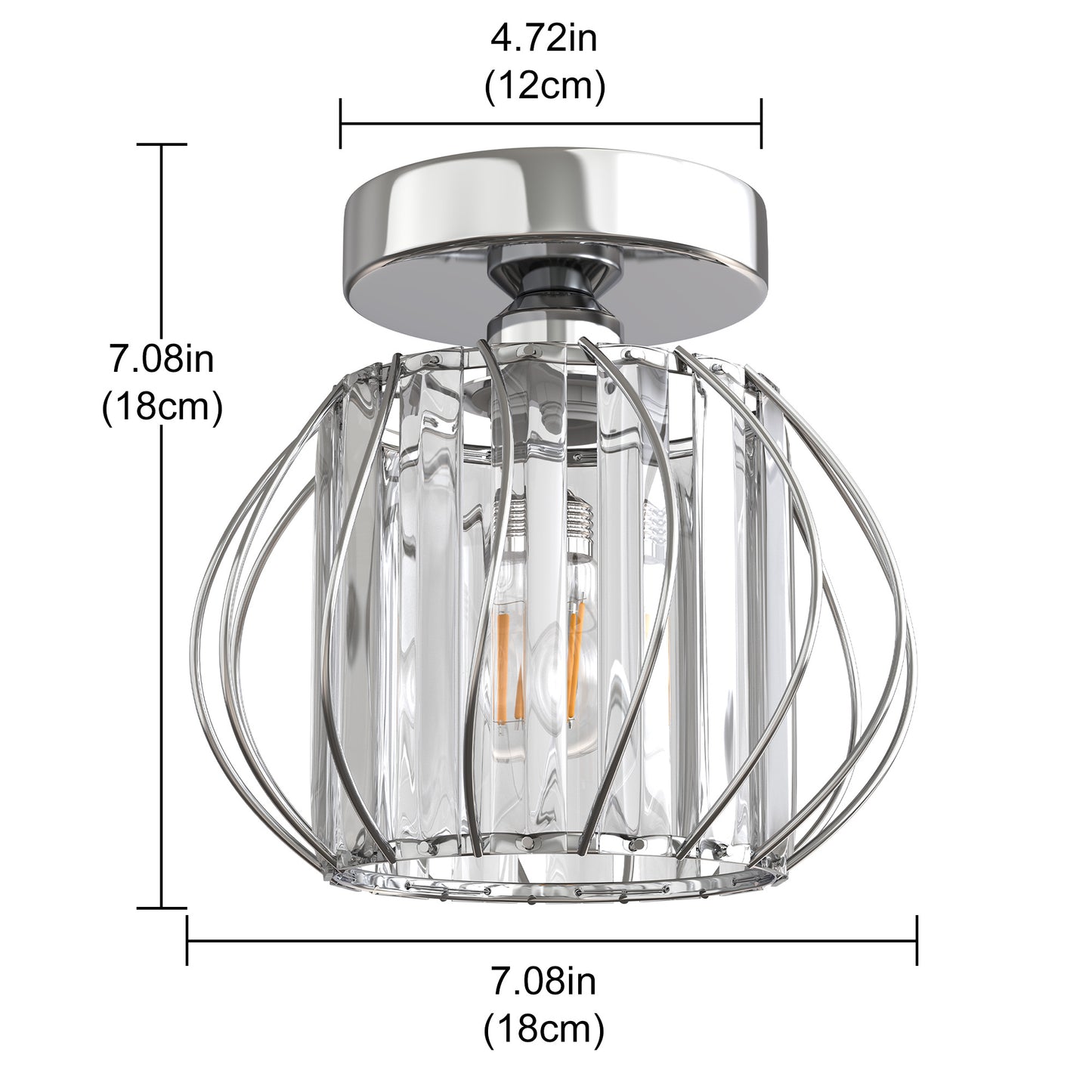 YANSUN 7 in. 1-Light Chrome Modern Crystal Semi Flush Mount Ceiling Light with Cage Design for Hallway, Entryway, or Bedroom