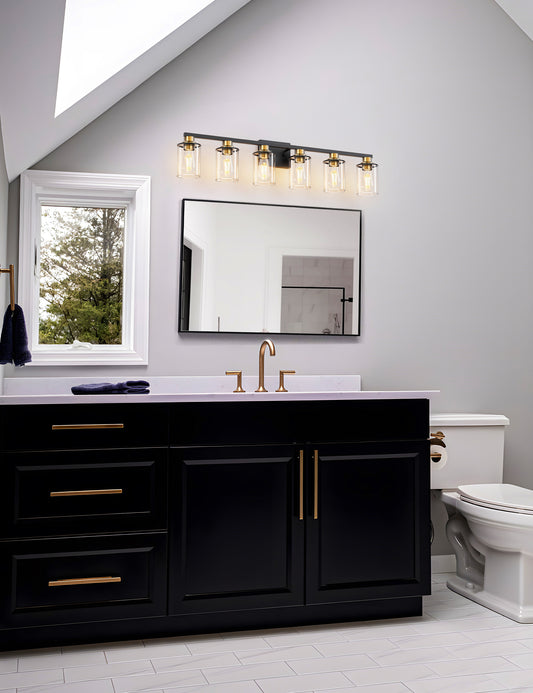 YANSUN 40 in. 6-Light Black and Gold Metal Vanity Light with Dimmable No Bulbs Included