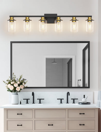 YANSUN 40 in. 6-Light Black and Gold Metal Vanity Light with Dimmable No Bulbs Included