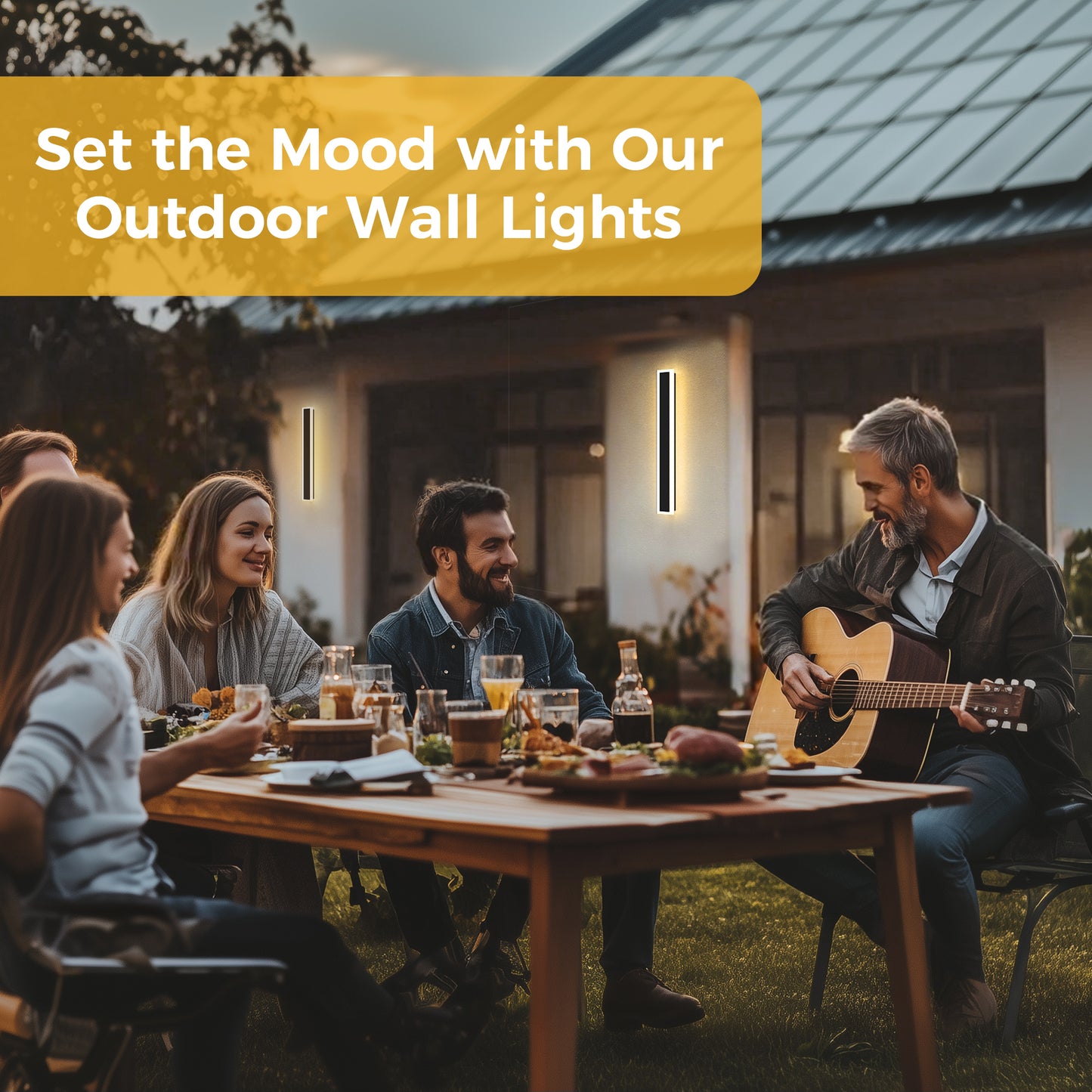 YANSUN 23.6 in. 1-Light Black Modern Integrated LED Outdoor Wall Light, Waterproof Porch Lantern Sconce for Garden or Patio