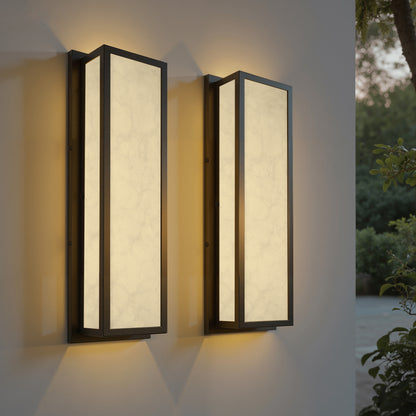YANSUN 24.8in Outdoor LED Wall Light, IP65 Waterproof Rectangular Wall Sconce, 30W 3000K Warm Light Faux Alabaster Shade Exterior Fixture