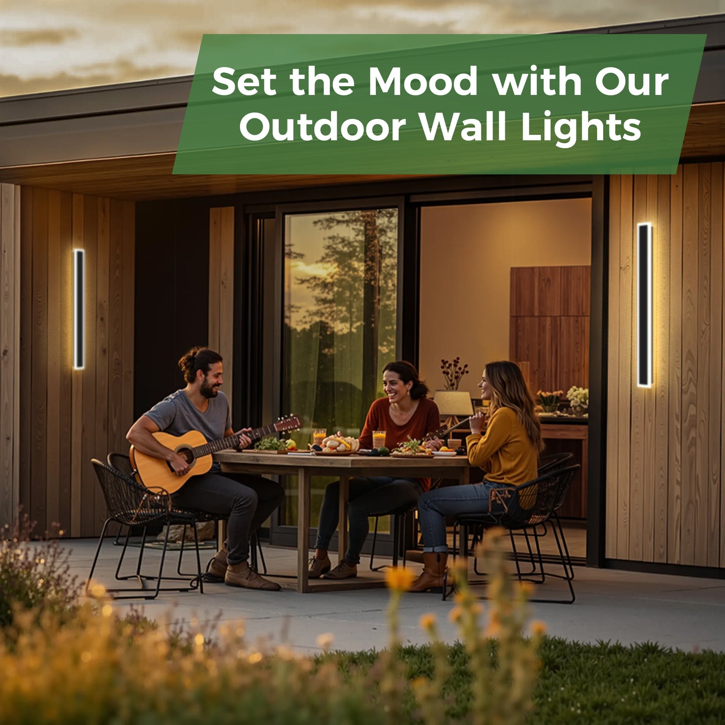YANSUN 35.4 in. 1-Light Black Integrated LED Outdoor Wall Light Waterproof Porch Lantern Sconce 000/6000 K Color Temperature
