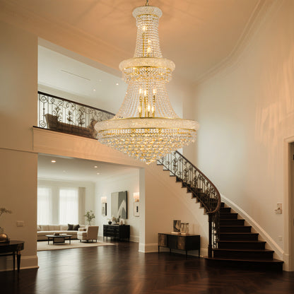 YANSUN 32in.Gold Crystal Chandelier 27-Light French Empire LED Bulbs Included Adjustable Chain 3000K Warm Light for Living Room Dining Room Foyer