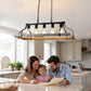YANSUN 5-Lights Rustic Wood Gray Chandelier Kitchen Island Pendant Light with E26 Base for Kitchen Dining Room No Bulb Included