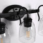 18.89 in. 3-Light Matte Black Modern Bathroom Vanity Light Mirror Wall Light with Black Accents and Seeded Glass Shade