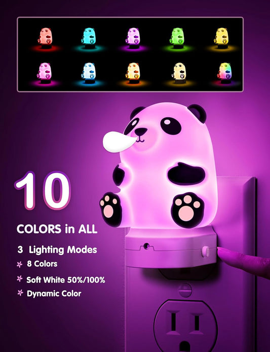1-Pack YANSUN 0.5W Plug-In Light Sensor Panda Design Night Light , White Housing, 3000K (50%-100%) to RGB Gradient, Button Color Adjustment