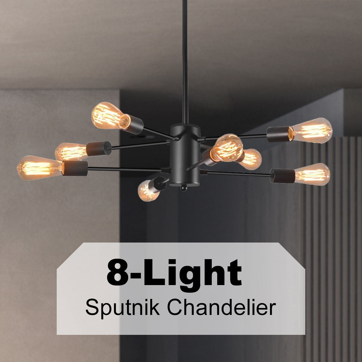 YANSUN 8-Light Modern Linear Chandelier - 2-Tier Vintage Black Pendant Light for Living Room