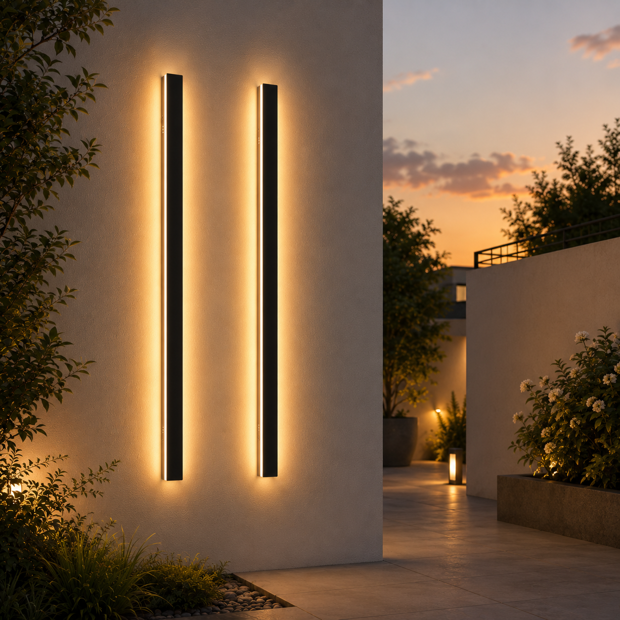YANSUN 39.3 in. 1-Light Sand Black Outdoor Wall Sconce with Integrated LED, Warm White 3000K, IP65 Waterproof, 2-Pack