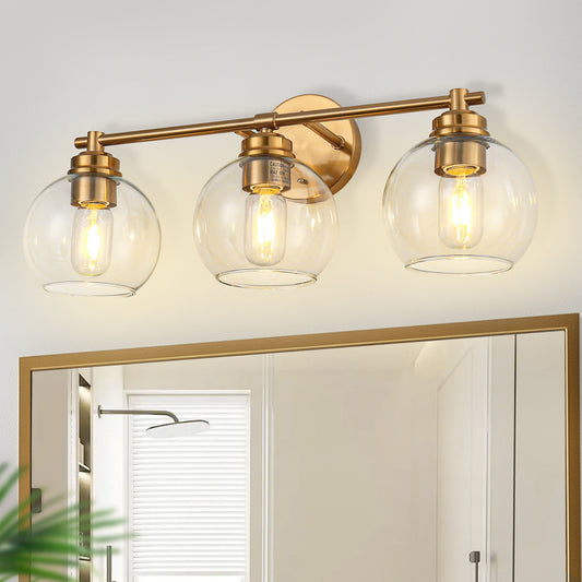 YANSUN 22 in. 3-Light Gold Bathroom Vanity Light Wall Sconce with Clear Glass Shades
