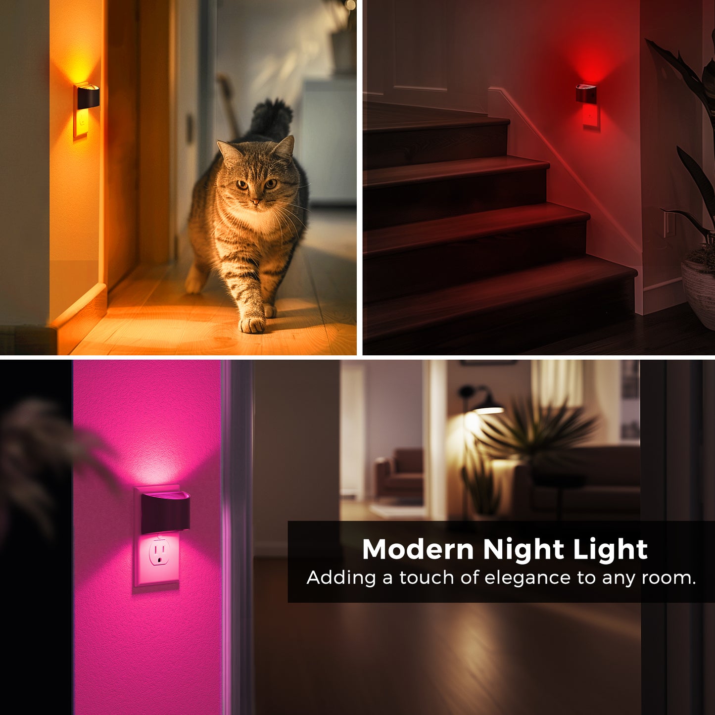 YANSUN 1-Watt Color Changing Integrated LED Semi-Crescent Wall-Like Night Light, Button Adjustable, Light Sensor, 2-Pack