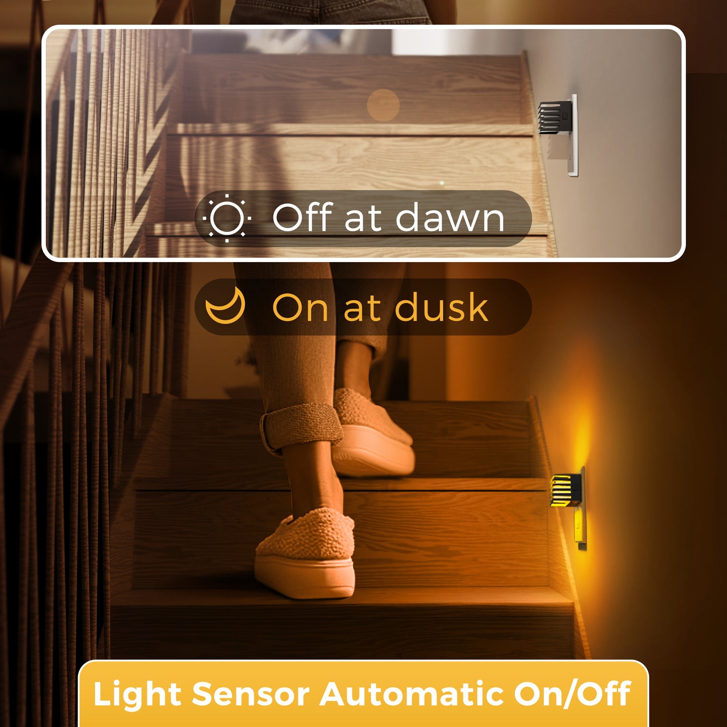 YANSUN 1-Watt Plug-in Integrated LED Night Light with Dusk-to-Dawn Sensor, Up & Down Glow, Amber 2000K, Black, 2-Pack