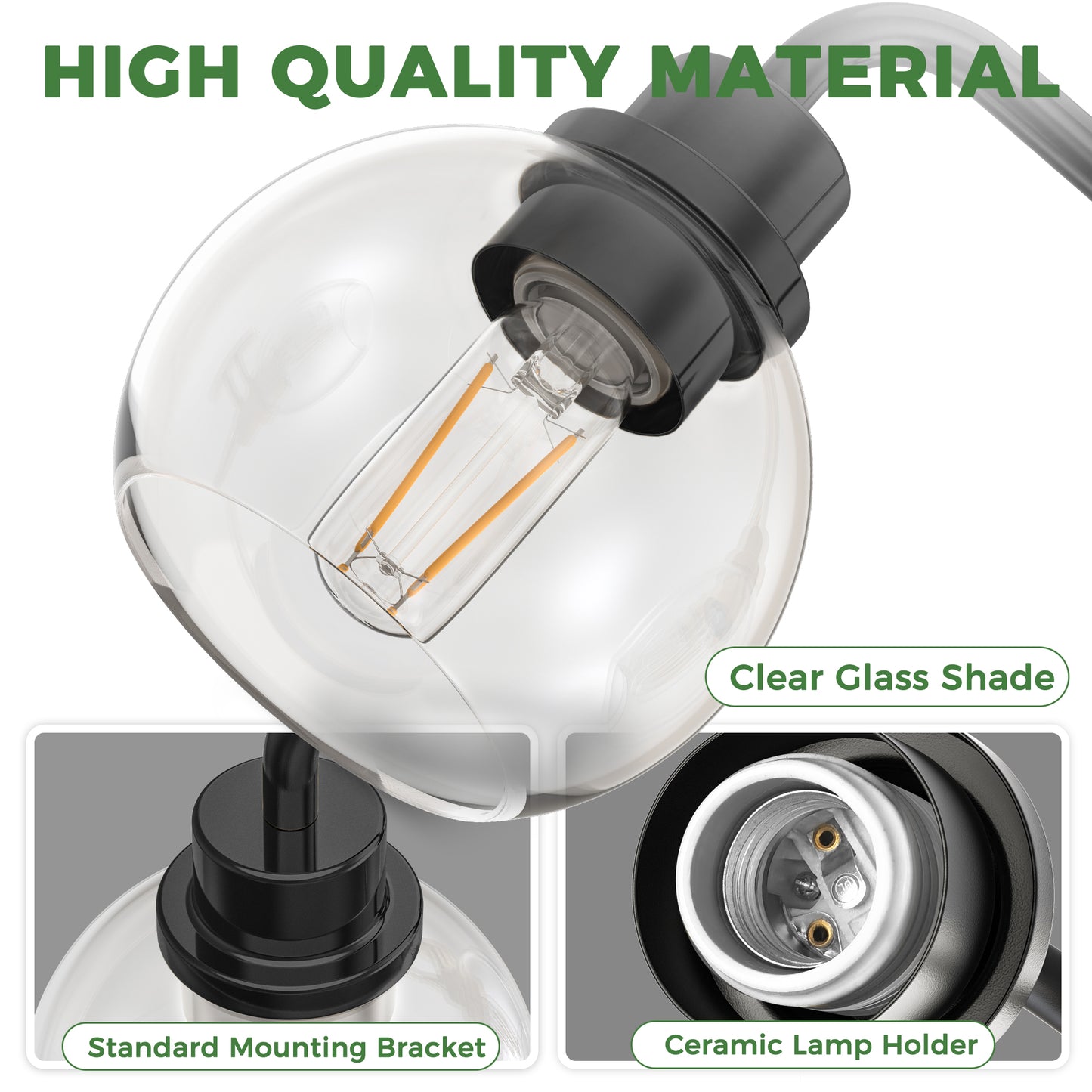 YANSUN 4-Light Black Vanity Light Fixture with Clear Globe Glass Shades Modern Bathroom Wall Sconce E26