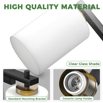 YANSUN 24 in. 4-Light Black and Gold Bathroom Vanity Light with Cylinder Frosted Glass Shade for Vanity or Dressing Room