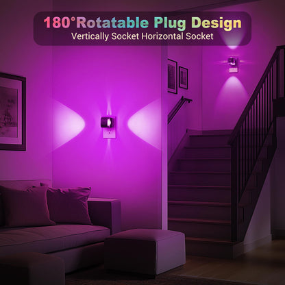 YANSUN 2W Color Changing Cylinder Integrated LED Plug-In Night Light, Black, Amber+RGB+Gradient, Up & Down Beam, 2-Pack