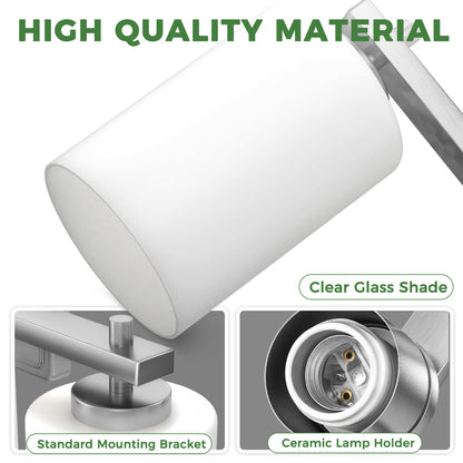 YANSUN 24 in. 4-Light Nickel Bathroom Vanity Light with Cylinder Frosted Glass Shade for Powder Room or Dressing Room