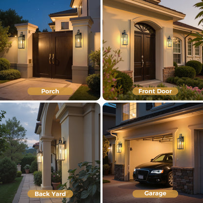 YANSUN Modern 18 in. 1-Light Black Outdoor Wall Sconce with Glass Shade, Dusk to Dawn and Motion Sensor, 2-Pack