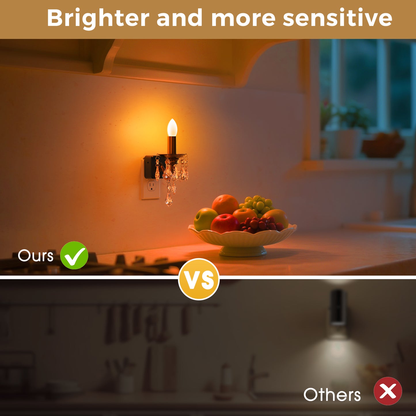 YANSUN 1W Plug-in Night Light with Amber 1600K, Dusk to Dawn Sensor, Slide Dimmer, Crystal Pendant, E12 Style
