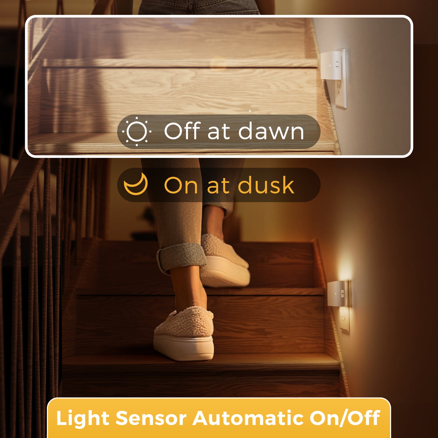 YANSUN 2-Pack 1W Plug-in Wall Night Lights, White Horizontal, Warm White 3000K, Up & Down Lighting, Dimmable