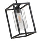 YANSUN 7 in. 1-Light Black Square Chandelier with Clear Glass, Retro Industrial Hanging Light for Kitchen Island